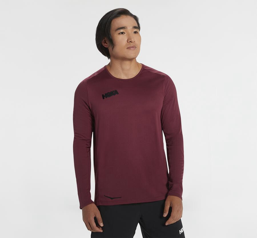 Top Hoka One One Hombre Marrom - Performance Long Sleeve - XICJ70624